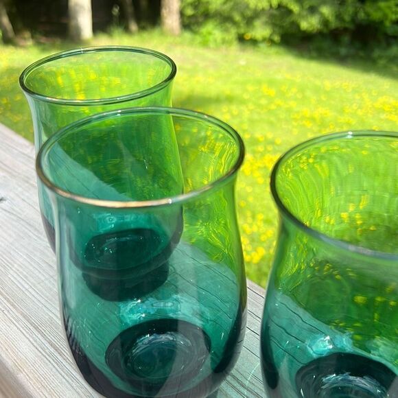 Vintage Juniper Green Footed Libbey Glasses - Picture 5 of 8